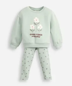 conjunto longo infantil de moletom good vibes everyday verde 1