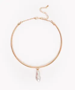 colar chocker pérola dourado Único