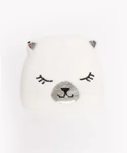 gorro infantil de tricot ursinho paetês branco Único