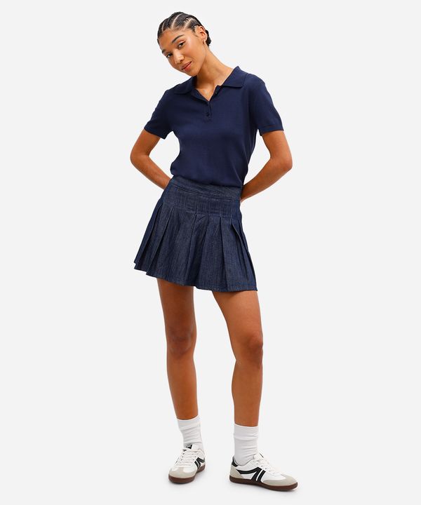 minissaia feminina jeans com pregas azul 38