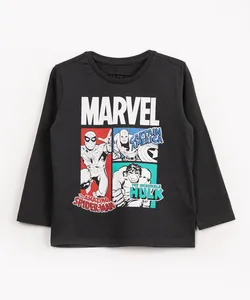 camiseta infantil de malha Marvel manga longa cinza 3