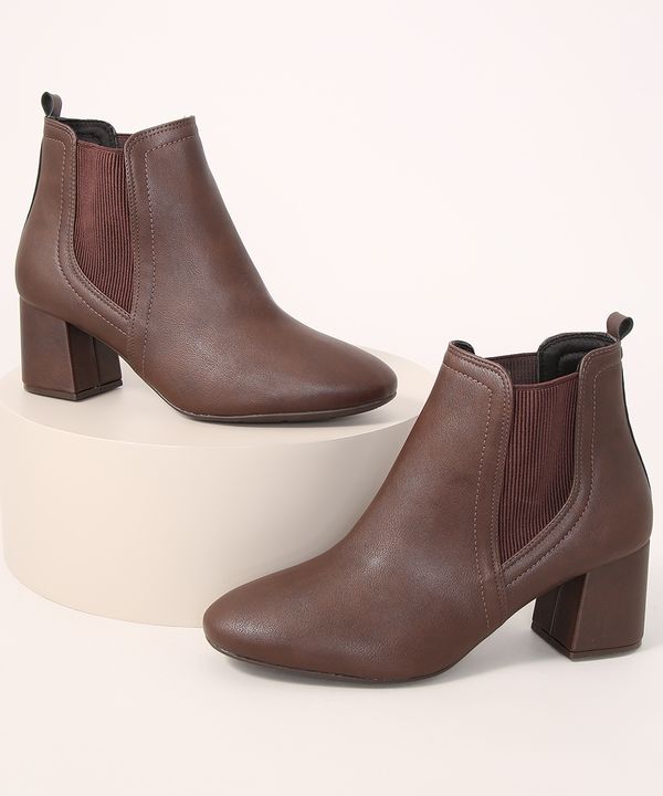 Bota Feminina Cano Curto Salto Grosso Médio Modare Marrom 36