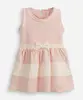 vestido infantil de algodão com recortes e laço rosa 3-6