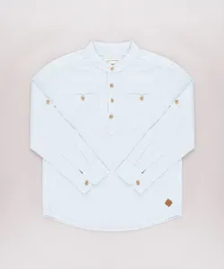 Camisa Infantil Listrada com Bolsos Manga Longa Azul Claro 8