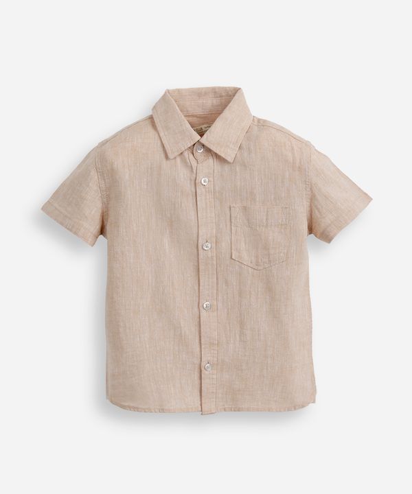 camisa comfort infantil com linho manga curta bege 2