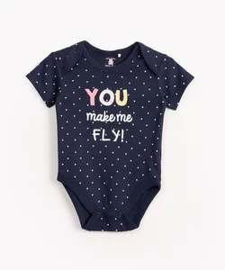 body infantil de malha poá e borboleta manga curta azul marinho 12-18