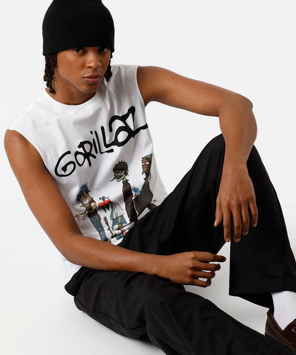 regata machão masculina de algodão gorillaz off white PP