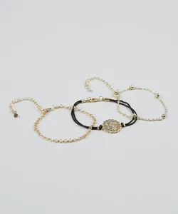 Kit de 3 Pulseiras Femininas Chakra Comunicação Dourado Único