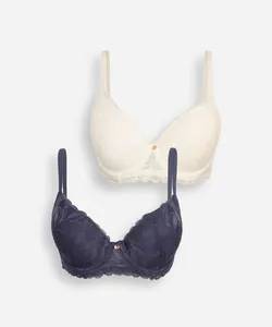 kit de 2 sutiãs meia taça com renda floral colorido 48