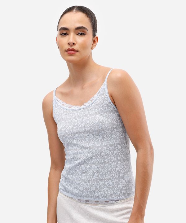 regata de pijama feminina em renda floral azul G
