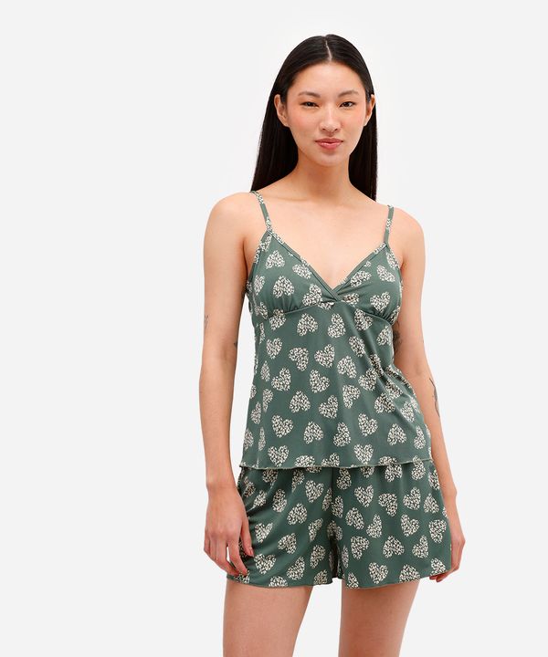 pijama short doll feminino corações verde G