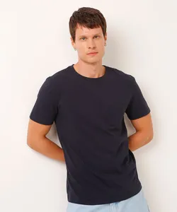 camiseta de algodão básica com bolsos manga curta azul marinho P