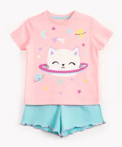 pijama infantil curto gatinha brilha no escuro rosa 5