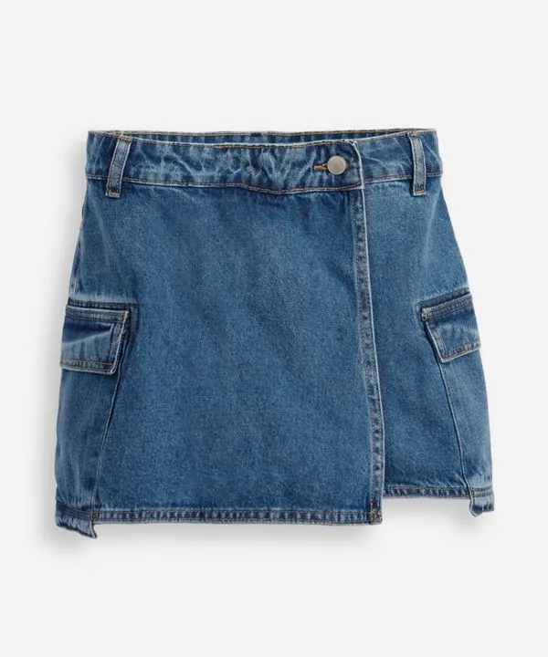 short saia cargo juvenil jeans - jeans escuro 16