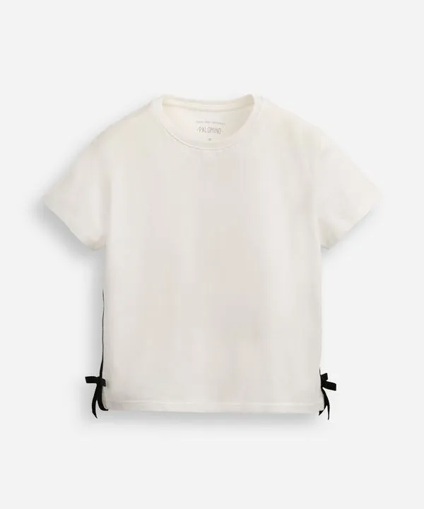 camiseta de algodão infantil lacinho na lateral off white 4