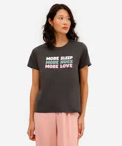 camiseta feminina avulsa de pijama em algodão estampada cinza GG