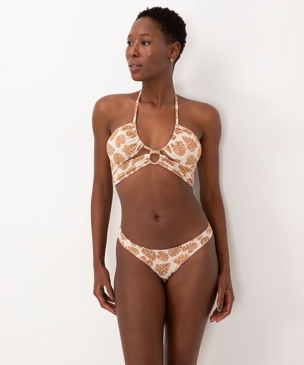 calcinha biquíni folhagem com brilho proteção uv off white P