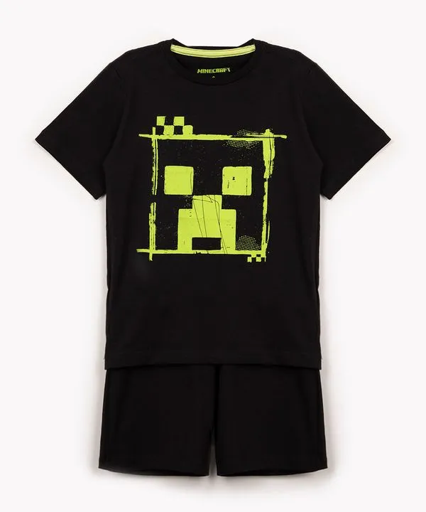 pijama de algodão infantil minecraft curto preto 10