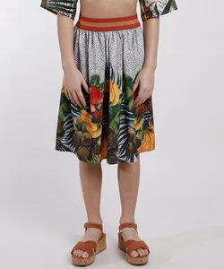 Saia Infantil Água de Coco Tal Mãe Tal Filha Midi Estampada Cesto de Frutas Off White 12