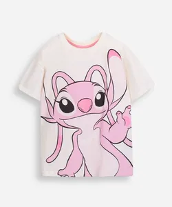 camiseta infantil de algodão stitch angel com glitter off white 10