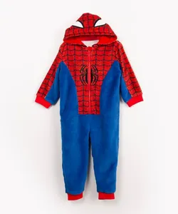 macacão pijama infantil homem aranha de pelúcia manga longa vermelho 3