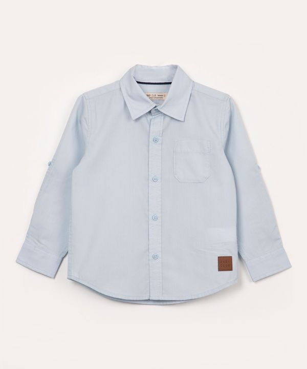 camisa infantil de algodão manga longa com bolso azul claro 2