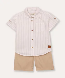 conjunto infantil curto listrado bege 3
