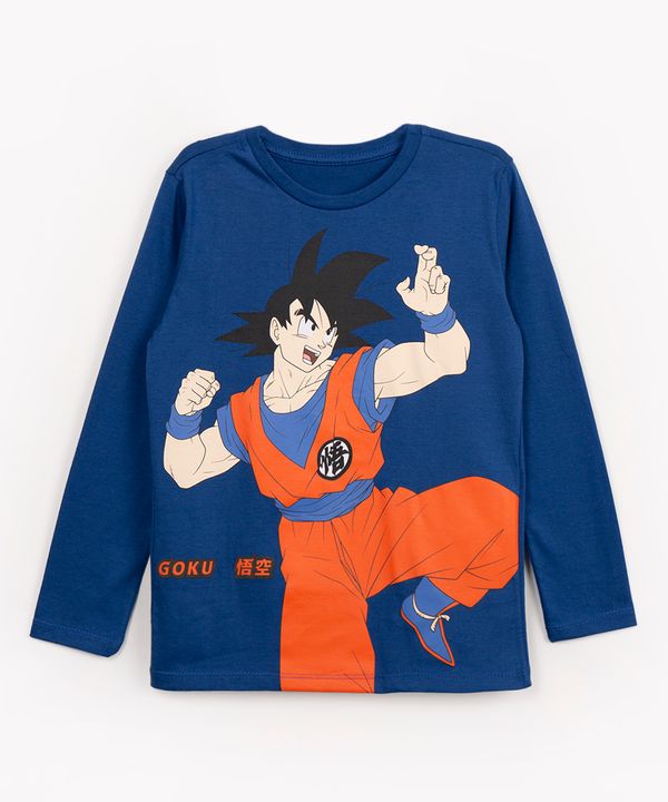camiseta de algodão infantil dragon ball manga longa azul 10