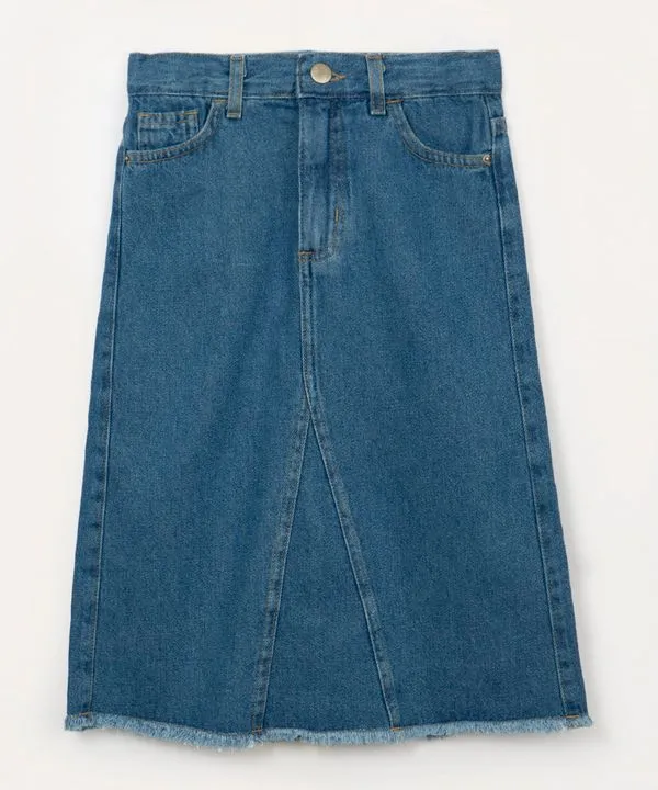 saia jeans infantil midi com recorte azul 10