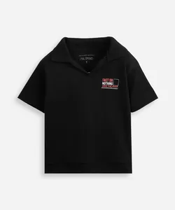 polo oversized infantil manga curta texturizada preta 8