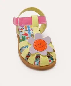 sandália infantil floral mooui amarela 20