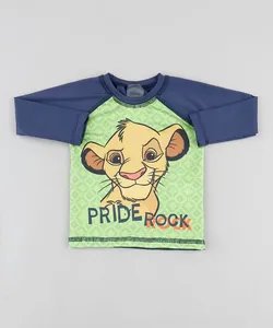 Camiseta de Praia Infantil Simba O Rei Leão Raglan Manga Longa Azul Marinho 1