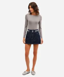 minissaia feminina jeans com brilhos azul 36