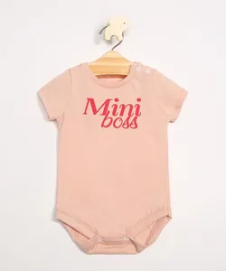 Body Infantil Tal Mãe Tal Filha "Mini Boss" Manga Curta Decote Redondo Rosa 3-6