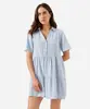 vestido curto feminino com linho azul PP