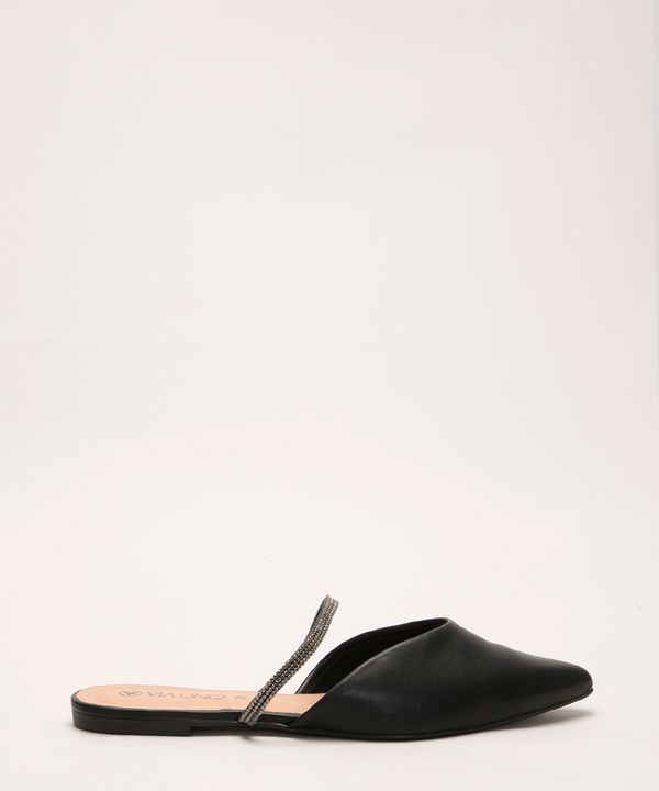 mule feminino bico fino com strass via uno preto 36