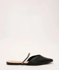 mule feminino bico fino com strass via uno preto 35