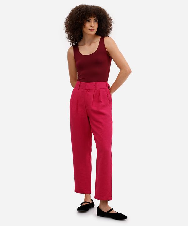 calça de alfaiataria feminina cós elástico rosa 36