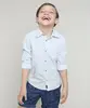 Camisa Infantil Listrada com Bolso Manga Longa Azul Claro 6