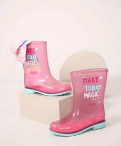 Galocha Infantil Grendene Barbie Transparente + Meia Rosa 32-33