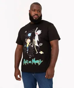 camiseta de algodão plus size rick and morty manga curta preto GG4