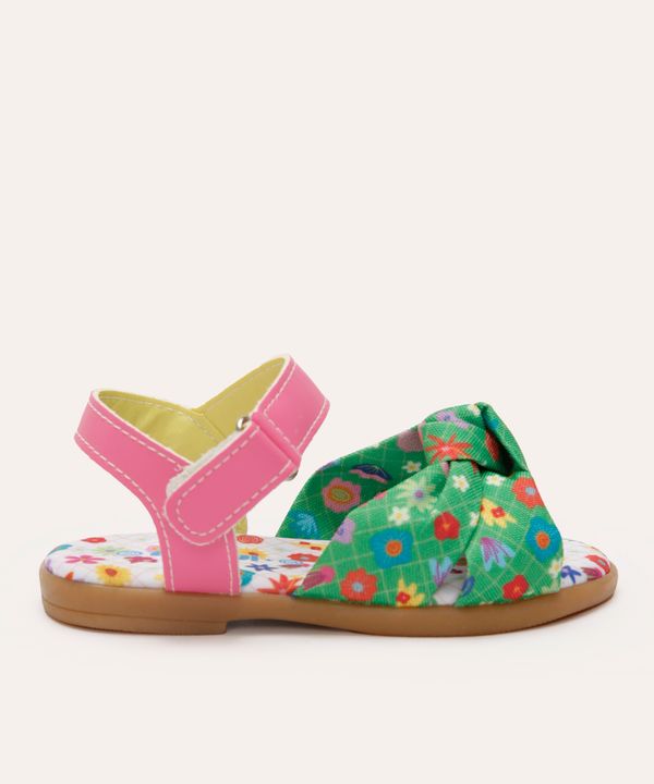 sandália mooiu infantil com lacinho floral verde 26