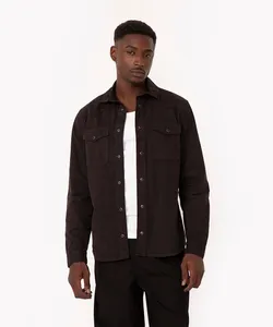 camisa de sarja com bolsos manga longa preta G