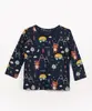 camiseta infantil de algodão manga longa urso floresta azul marinho 1