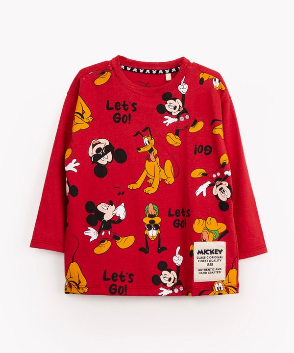camiseta infantil de algodão mickey manga longa vermelho escuro 1
