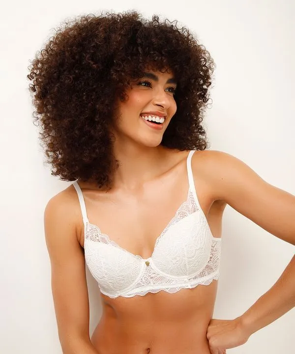 sutiã meia taça de renda floral branca 44