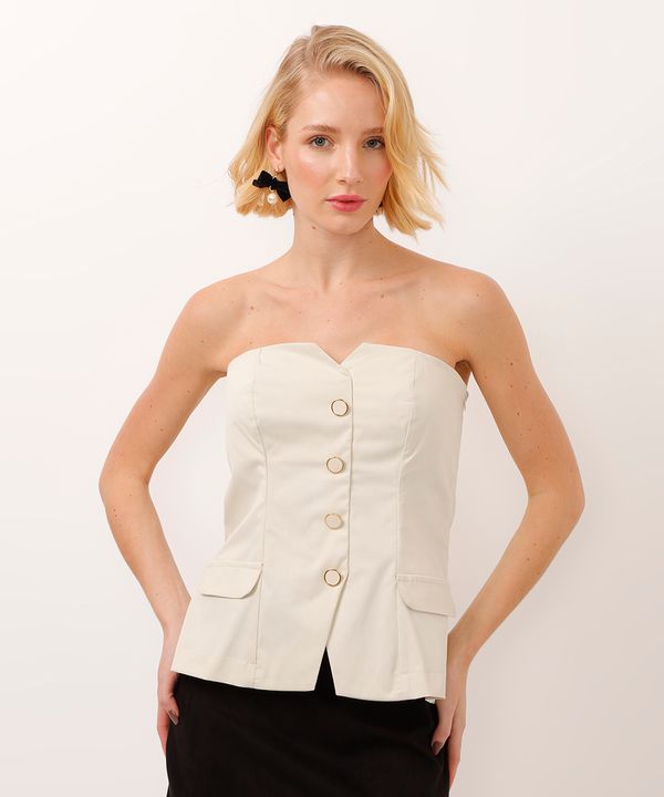 top corset de alfaiataria com botão e lapela bege GG