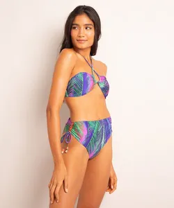 biquíni hot pant estampado folhagem amarração com proteção UV50+ azul GG