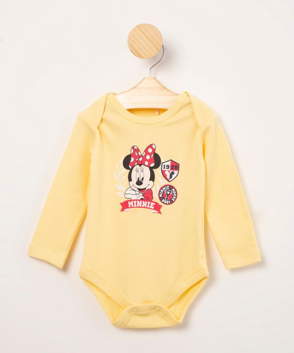 body infantil manga longa minnie amarelo 9-12