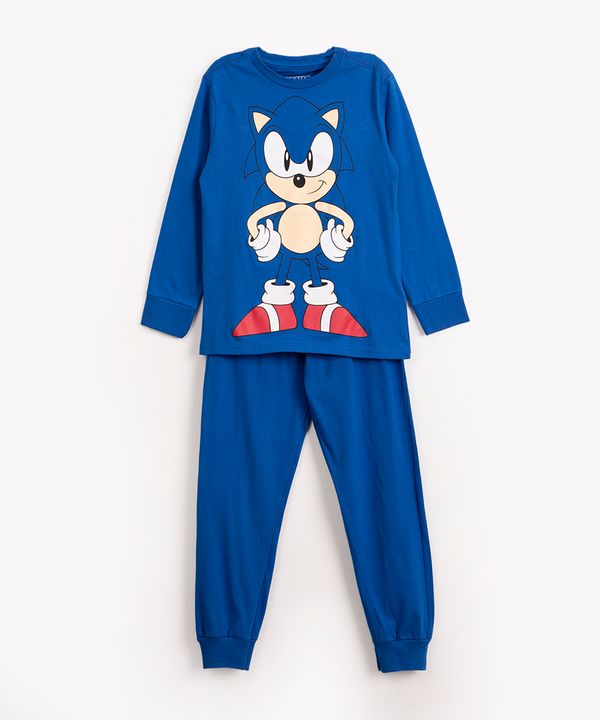 pijama infantil de malha Sonic manga longa azul 4